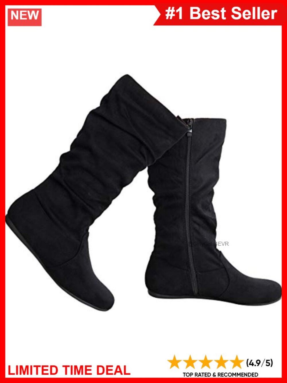 Mid-Calf Slouchy Suede Slip On Casual Boots with Side Zipper